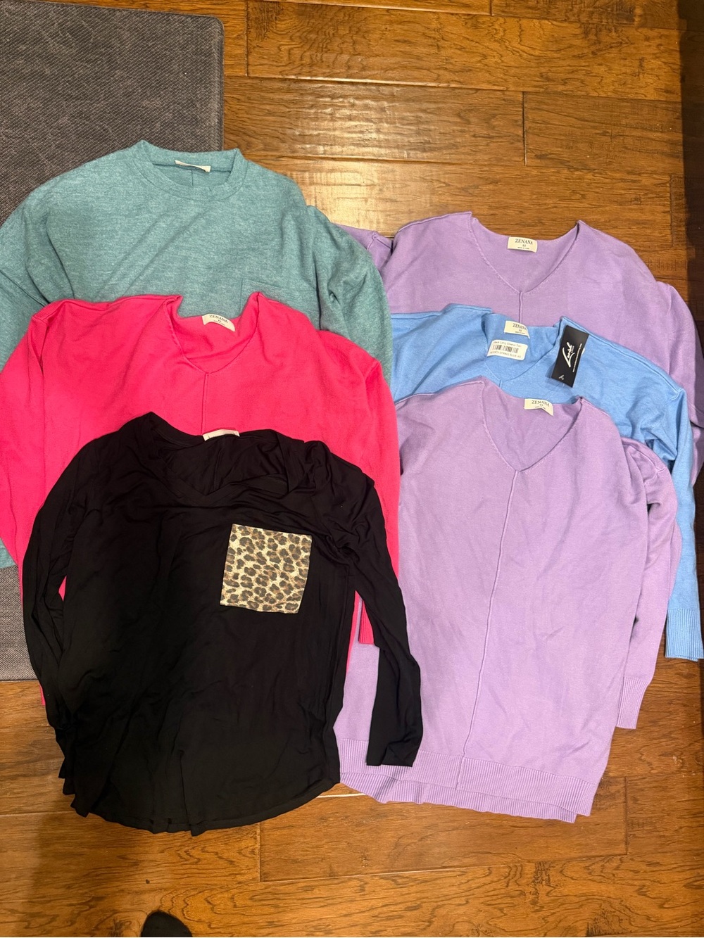 Assorted Women’s V-Neck and Crewneck Tops - Lavender, Black, Pink, Blue, Teal